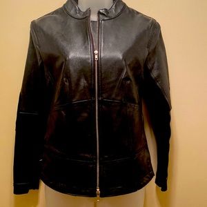Black leather front motorcycle style sweater